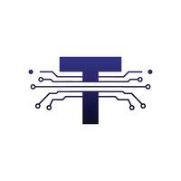 Letter T Logo with Technology Networks vector