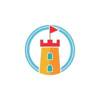 Illustration of a Fortress and Flag Logo within a Circular Frame vector