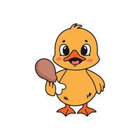 Simple illustration of cute duck with a chicken drumstick with a bone vector