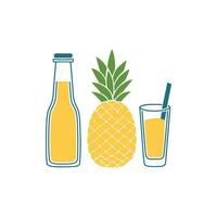 simple illustration of a glass and bottle of pineapple juice vector