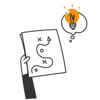 hand holding paper with light bulb above it vector
