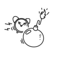 an alarm clock and a bomb are drawn in black and white vector