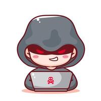 Hacker Cartoon Character . Cyber Crime Concept Design Illustration. Hacking system and protection. Isolated White Background vector