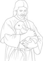 JESUS WITH LAMB COLOURING PAGE vector