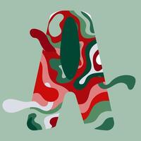 Letter A design in green, red, white shapes on a green background, suitable for branding, education, stationary, and graphic design projects. vector