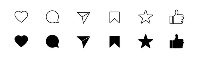 Like, share, comment and save icon set. Thumb up and star symbol. Social media reaction button vector
