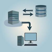 Symbols explaining database server flow in blue vector
