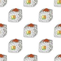 Seamless pattern with sushi roll for decorative print, wrapping paper, menu, wallpaper and fabric vector