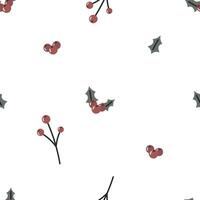 Seamless pattern with holly and red berries. Flat background. Christmas design. Creative texture for fabric, wrapping, textile, wallpaper, apparel. vector