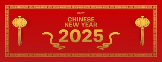 simple chinese new year background with snake and lantern illustration with gold color on red background vector