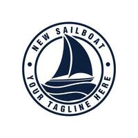 Sailboat simple with ocean wave badge in circle logo vector