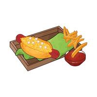 French fries with cheese hotdog vector