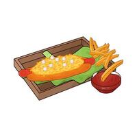 illustration of French fries with cheese hotdog vector