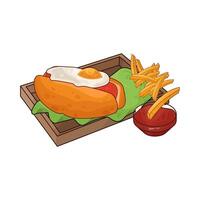 Nutritious Egg Hotdog with french fries illustration vector