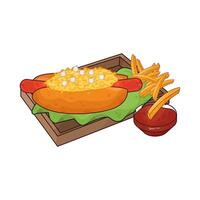 Cheese Hotdog with French fries vector