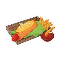 illustration of cheese hotdog and French fries with sauce vector