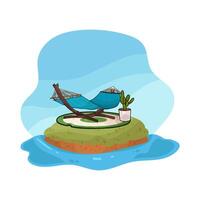 comfortable hammock with cactus vector