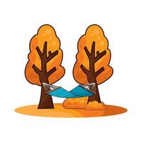 hammock hanging on 2 trees vector