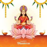Illustration of happy dhanteras gold coin in pot with maa lakshmi celebration background vector