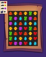 Enjoy the Colorful Jewel Match Game UI Board on a beautiful Parchment Background vector