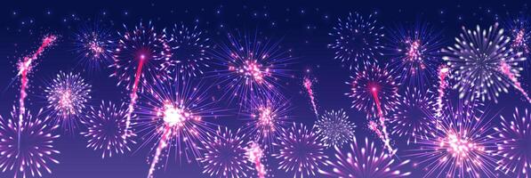 Night fireworks display captivates with vivid colors, explosive bursts, creating atmosphere vector