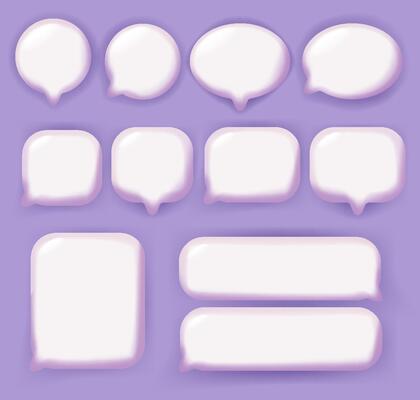 3D speech bubbles collection on purple background