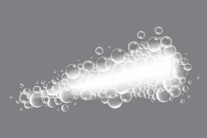 Soap bubbles, displaying unique designs, gracefully float on a plain gray surface vector