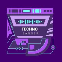 Glitch tech banner. Stylish abstract frame design featuring purple and blue hues with a technological theme vector