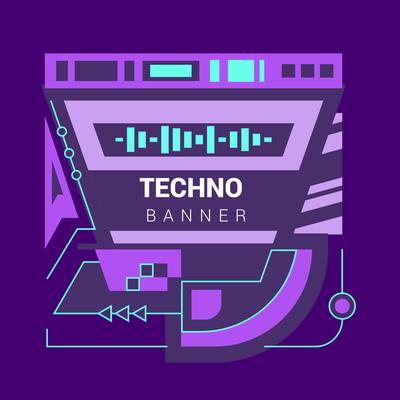 Glitch tech banner. Stylish abstract frame design featuring purple and blue hues with a technological theme