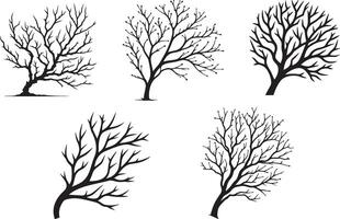 Dead Tree Silhouette Set without Leaves on White Background for Elegant Design Projects vector
