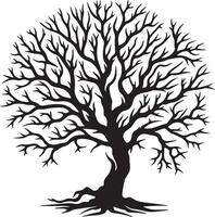 Dead Tree Silhouette with Empty Branches and Roots on White Background for Elegant Designs vector