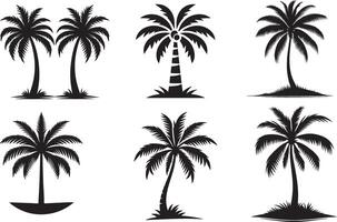 Black Palm Trees Silhouette Set on White for Unique Tropical-Themed Design Concepts vector
