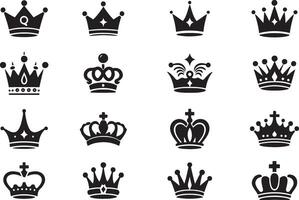 Stunning King and Queen Crown Silhouette Icons on White for High-End Event Projects vector