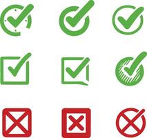 Green Check Mark and Red Cross Icon Set on Isolated Background for Clear and Professional Creations vector