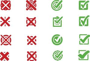 Green Check and Red Cross Mark Icon Set on Isolated Background for Clear Approval Designs vector