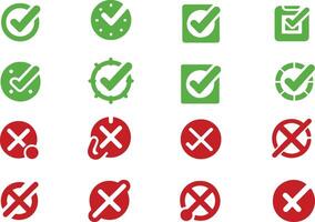 Set of Green Check Mark and Red Cross Mark Icons on Isolated Background for Modern Designs vector