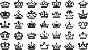 King and Queen Crown Silhouette Icon Set on White Perfect for Premium Event Design vector