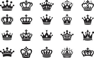 Majestic Royal Crown Silhouette Icon Set on White for High-End Invitations and Designs vector