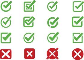 Set of Green Check and Red Cross Icons on Isolated Background for Task-Oriented Designs vector