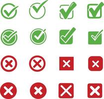 Green Check and Red Cross Mark Icon Set on Isolated Background for Efficient Design Use vector