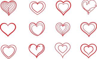 Heart Shapes Line Art and Love Icon Outline Art in Simple Red on White Background vector