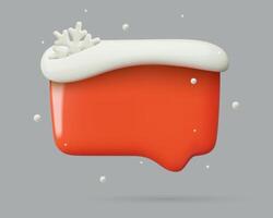 Red speech bubble 3d with snow and snowflake winter holiday empty chat box for a message vector