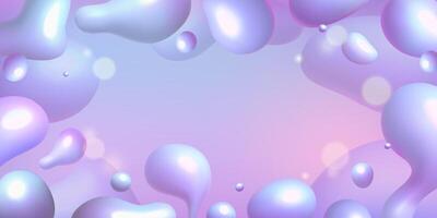 3d Liquid bubbles gradient background with soft pastel blue pink and purple abstract fluid shapes vector