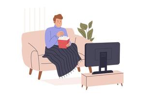 Man relaxing watching a movie on the sofa vector