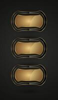 Group of three Luxury gold special shapes for symbol, presenting a luxurious and high-end design, the border of the shield is outlined with a fine gold line that adds elegance vector