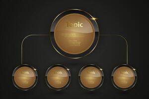 Chart of Luxury Black circle button with golden frame illustration, Web button chart in set elegant black gold style 3d isolated with blank space for text charts vector