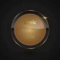 A Luxury Black circle button with golden frame illustration, a sleek, modern graphic design with a focus on a circular, glassy sphere in the center vector