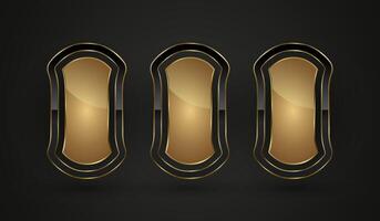 Three Luxury gold special shapes for symbol, presenting a luxurious and high-end design, the center of the shape has a reflective, metallic look, creating a shiny gold vector