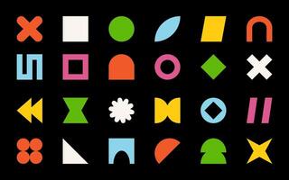 Y2k geometric shape set. Collection of brutalism shapes, minimalist geometric elements. Abstract acide figures in retro style. Y2k forms. vector