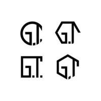 GT polygon, circle, triangle, hexagon, flat and simple letter logo set in one artboard. GT minimalist and classic logo. vector